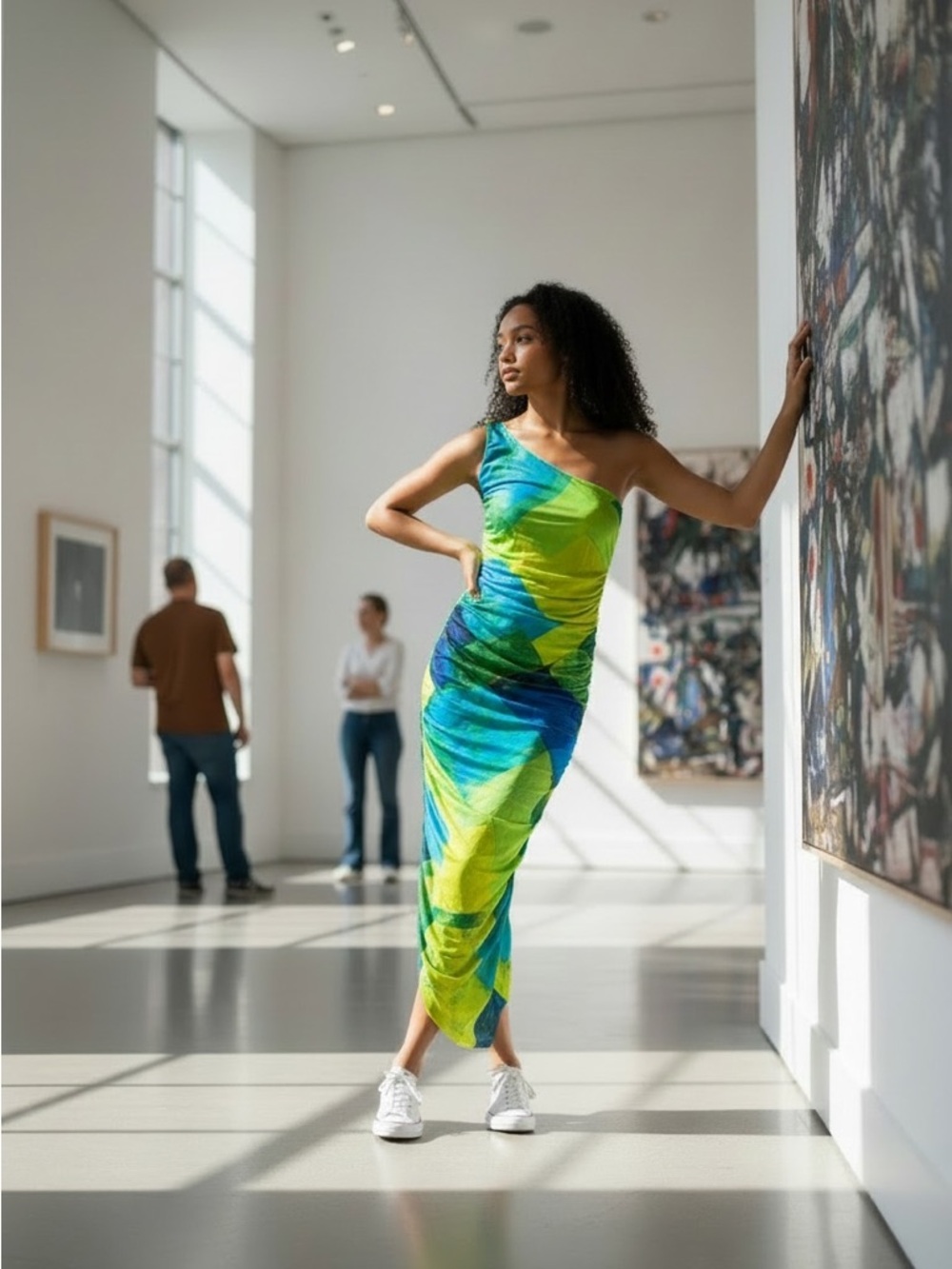 Fashion Nova Neon Lime and Teal One-Shoulder Dress